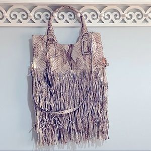 Aldo snake print large boho fringe bag purse